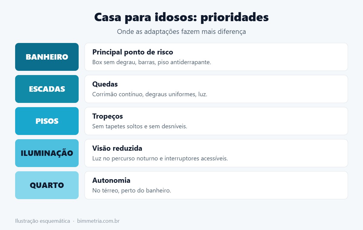 Prioridades de adaptação em casa para idosos