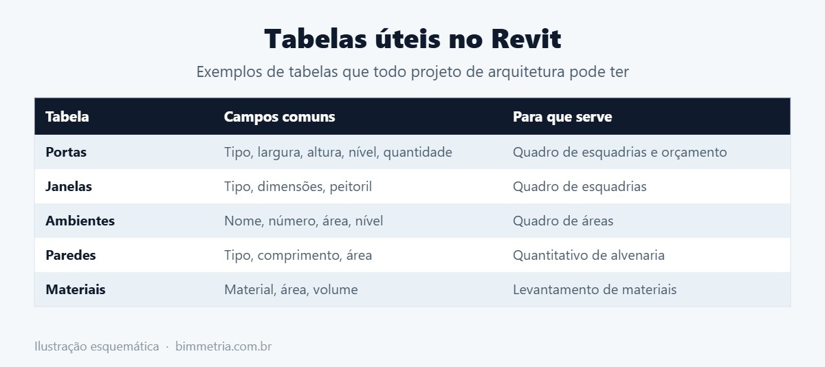 Exemplos de tabelas no Revit para projetos de arquitetura