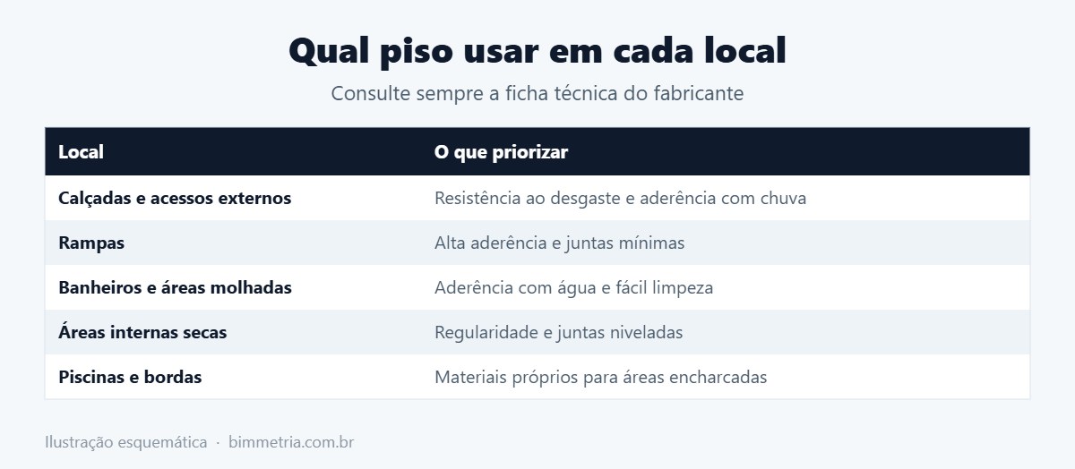 Escolha de piso antiderrapante por local