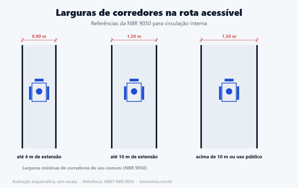 Larguras de corredores em rota acessível